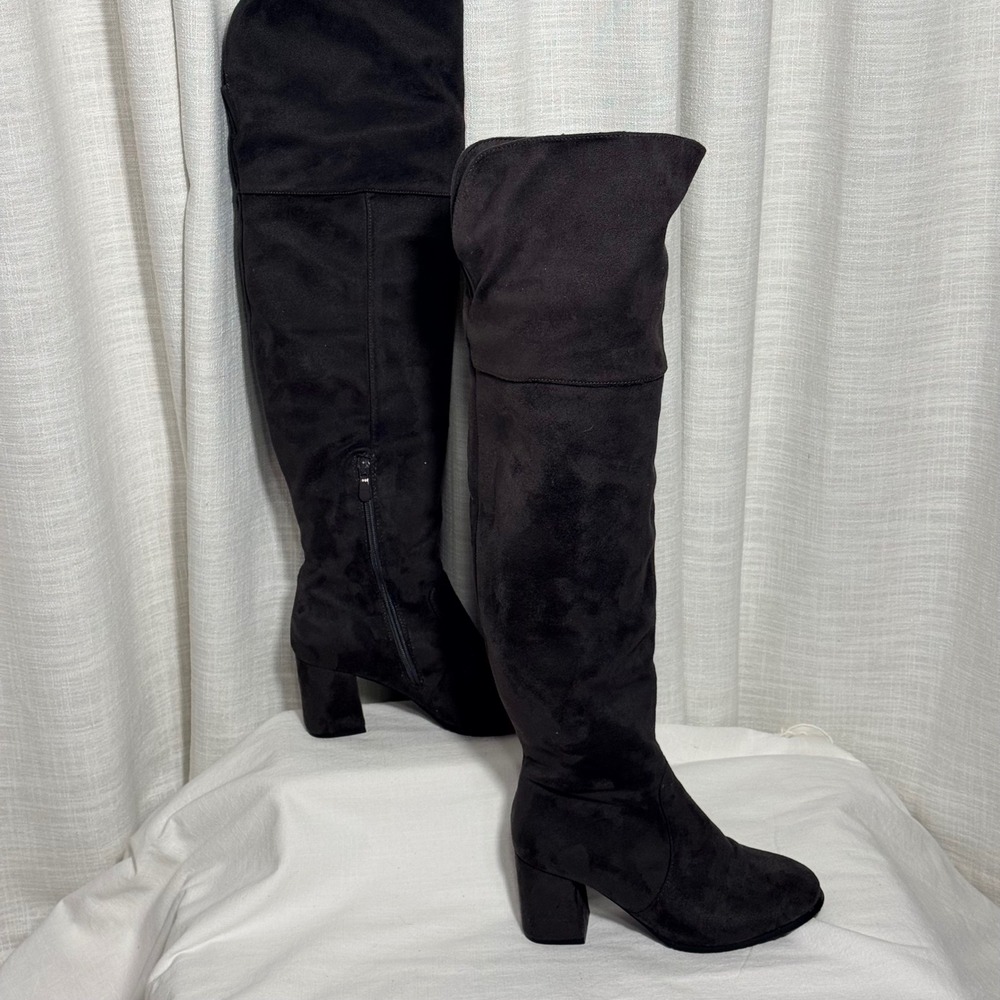 Dream Pairs Over The Knee Thigh High Sz 7‎ Gray Faux Suede Block Heel Side Zip